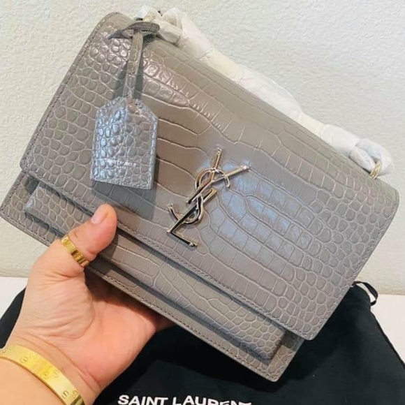 YSL SUNSET Medium Croc black Crossbody Brand New - Picture 2 of 12